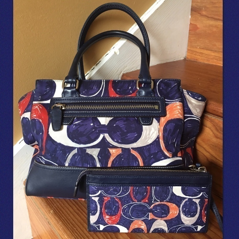 19951 Coach Legacy Purse Wallet Set Navy Appliqué - Picture 2 of 4